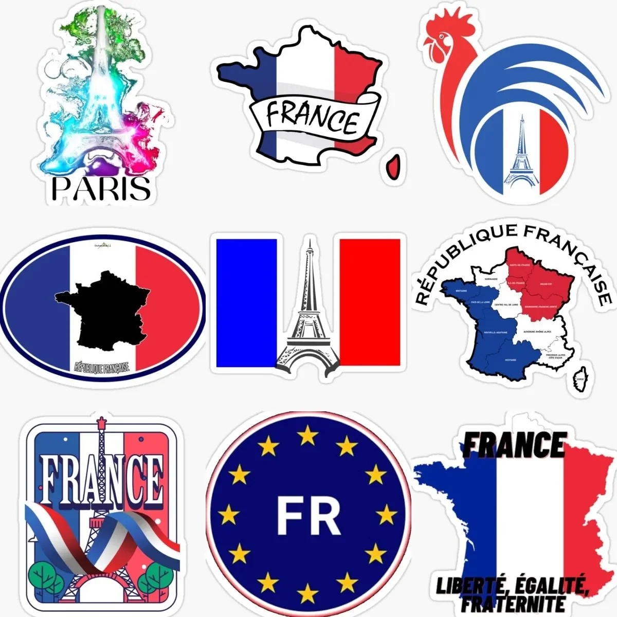 

FR France Flag Map Paris Tower PVC Waterproof Sticker for Decorate Motorcycle Camper Car Off-road Bicycle Wall Table Van Decal