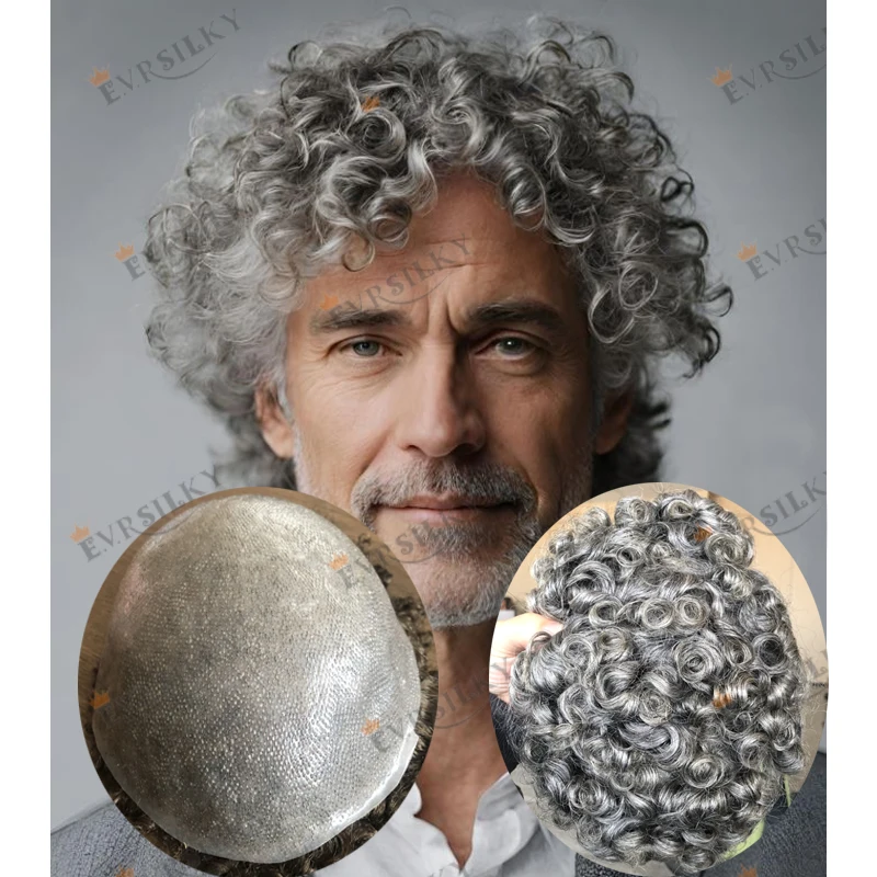 

Необнаружимая микрокожа # 1B65 18 мм вьющиеся черные мужские парики протез капиллярная естественная линия волос 0,08 мм Vlooped Base мужской парик