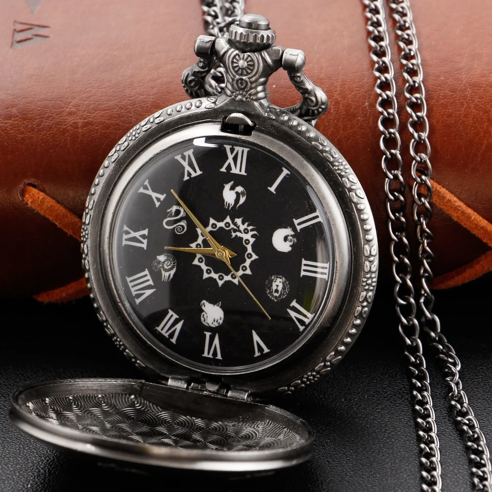 Cute Little Animal Logo Quartz Pocket Watch Vintage Men's and Women's Chain Necklace Pendant Accessories Clock Holiday Gift