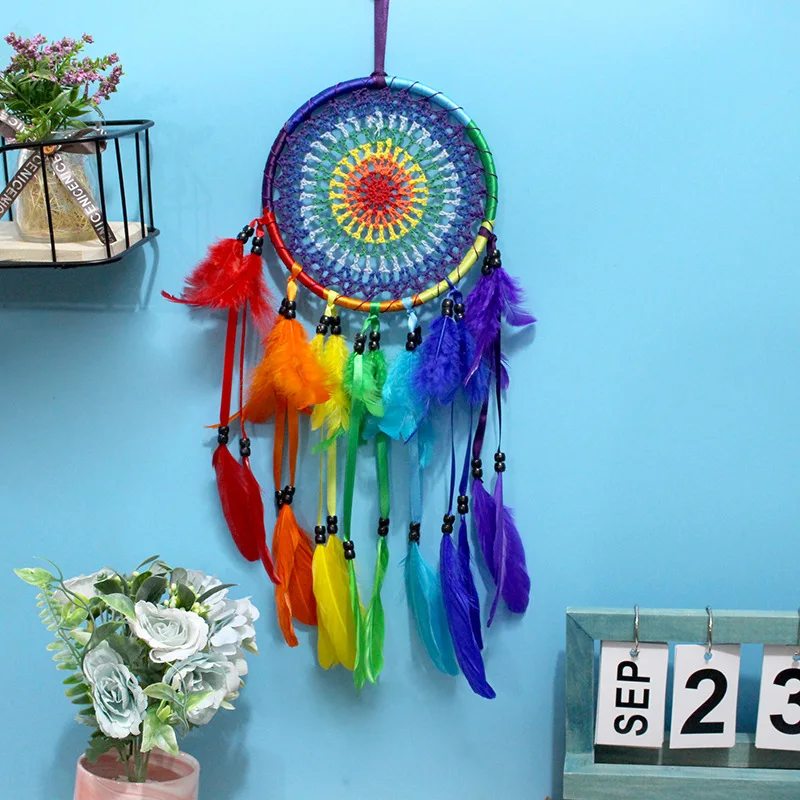 Creative Dream Catcher Wind Chime Hand-woven Feather Bedroom Hanging Ornaments Christmas Birthday Gifts Home Decoration Crafts