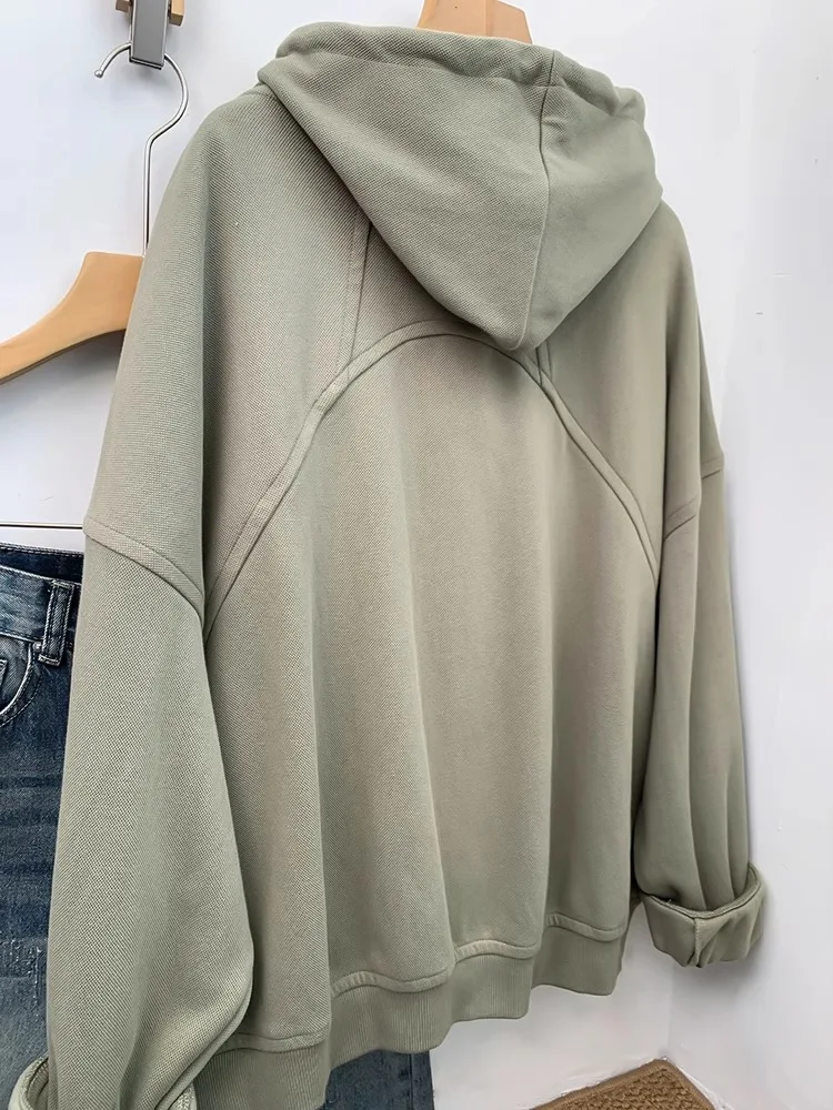 Unisex Loose Fit Zipper Hoodie Sweatshirt Embroidered Design Autumn Outerwear for Men And Women Casual Commute Style