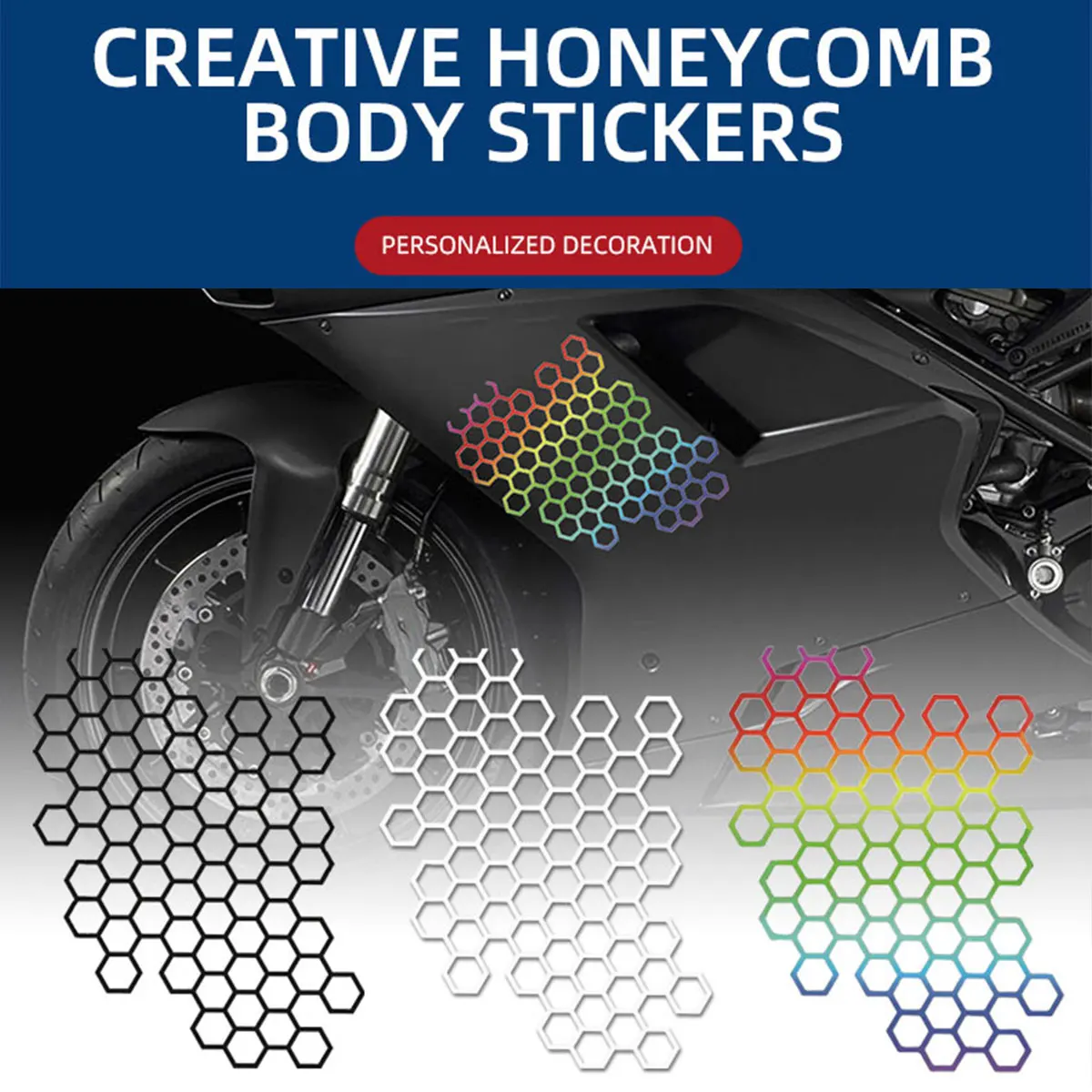 1pcs Honeycomb Design Motorcycle Electric Car Body Stickers Hexagon Creative Cool Modified Decoration Decals Helmet Stickers