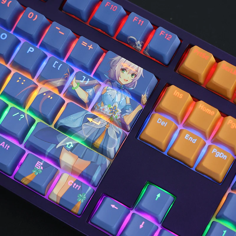 1 Set PBT 5 Sides Dye Sublimation Keycaps Two Dimensional Cartoon Anime Vsinger Key Caps OEM Profile Backlit Keycap