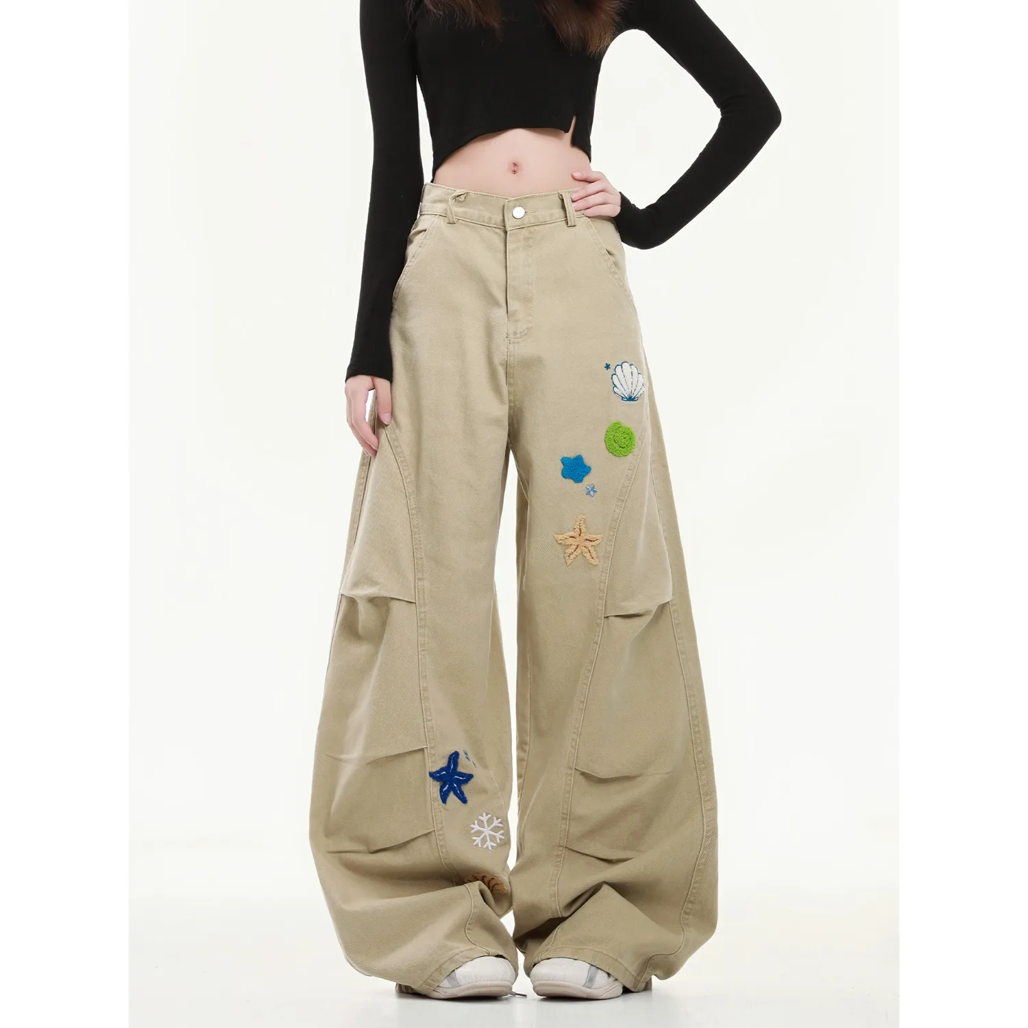 

Женские повседневные брюки-карго мешковатые Y2K японские брюки Harajuku High Street 2000-х годов с высокой талией и широкими штанинами Эстетические брюки 90-х годов в стиле ретро Одежда