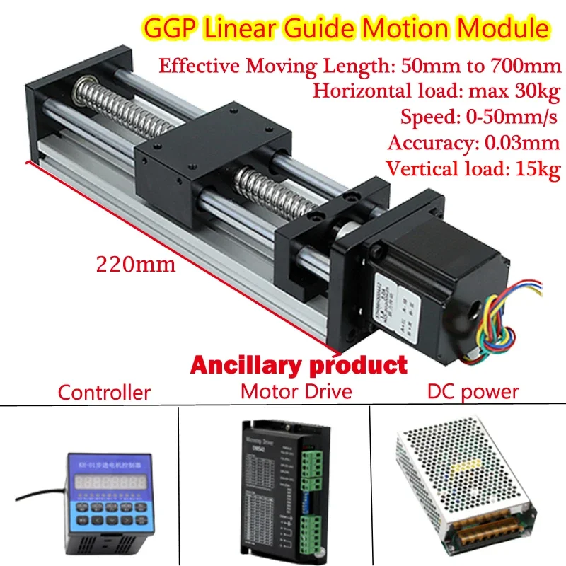 GGP 1204 1605 1610 Ball Screw Linear Guide Motion Module, 50-700MM Effective Stroke Rail Table with Motor Mechanical Accessories