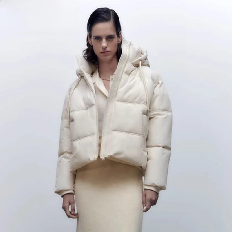 

Women's Cotton Jaet Hooded PU Coat Spring Autumn New Sle Sweet Loose Fit Long Sve Zipper Closure Color