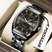 POEDAGAR Fashion Tonneau Men Watch Luminous Waterproof Date Week Classic Man Watch Stainless Steel Quartz Business Men's Watches