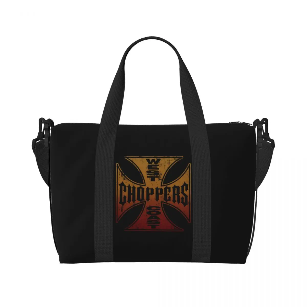 Custom West Coast Iron Cross Choppers Beach Tote Bag for Women Large Compartment Gym Beach Travel Bags