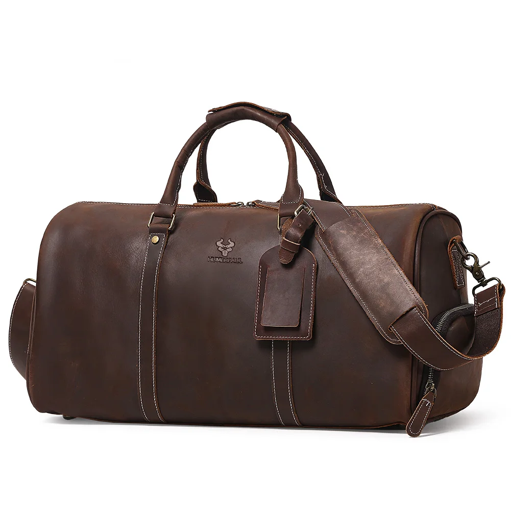

Crazy Horse Leather Travel Bag High Quallity Business Men's Duffel Bags with Shoes Compartment Large Capacity Shoulder Tote Bag
