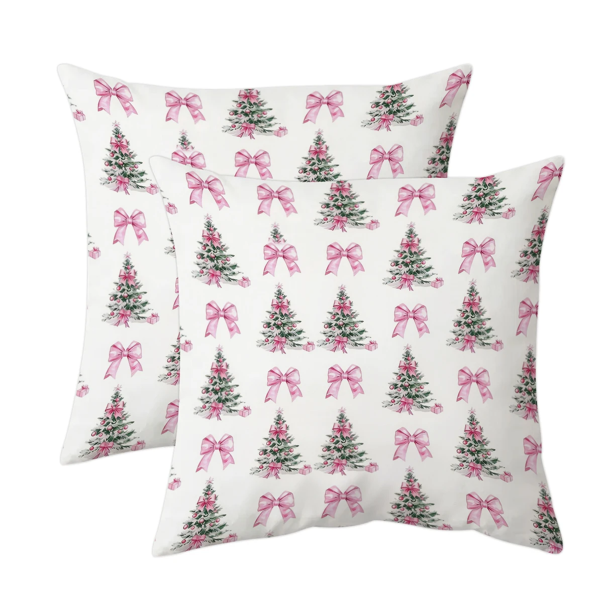 1/2pcs pink bow Christmas tree hugging pillowcase, double-sided short plush cushion cover, soft and skin friendly short plush