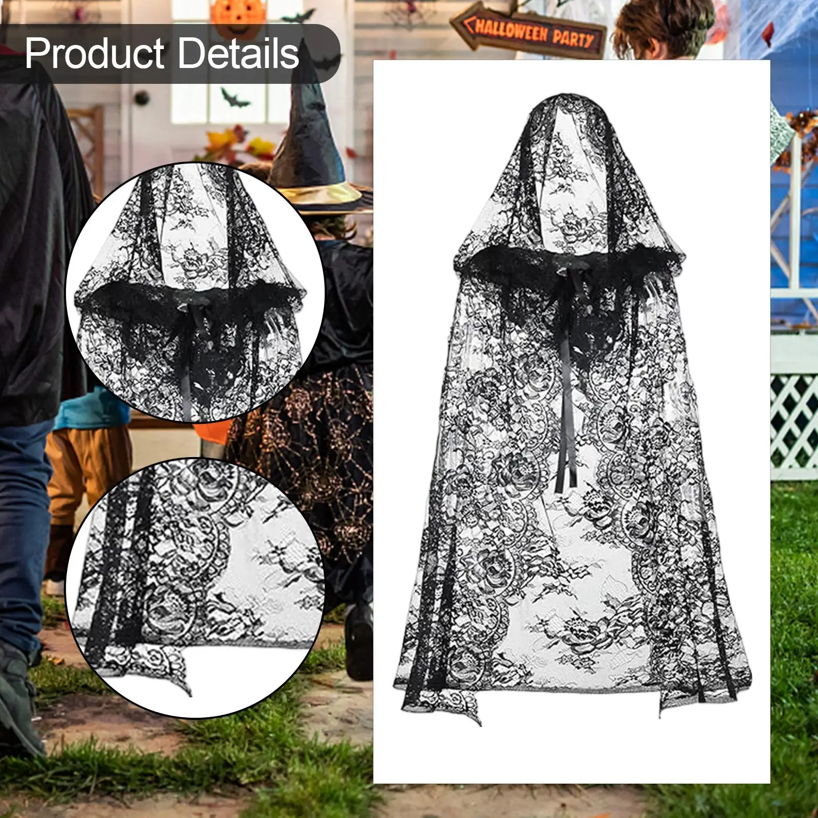 

Готическая кружевная накидка ведьмы с капюшоном, элегантный тюлевой плащ для Хэллоуина, Рождественский костюм, готическое платье в стиле стимпанк, многоразовая одежда