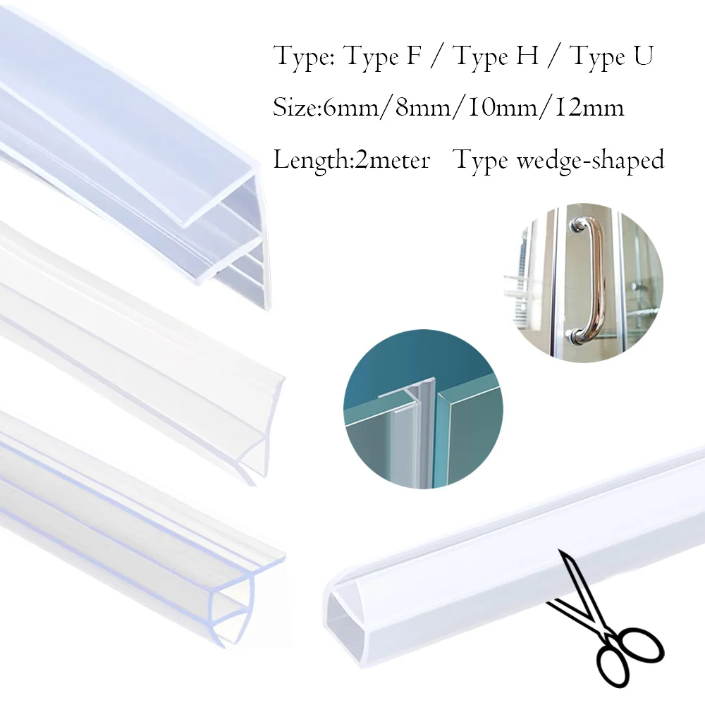 2M Waterproof Shower Door Seal Strip (6-12mm) - Universal H/F/U Type Bath Screen Gap Sealer for Glass Door Home Renovation