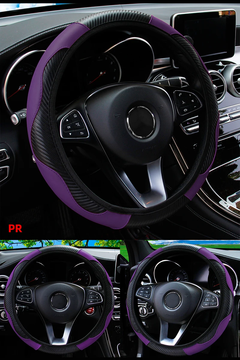 Auto Lenkrad Abdeckung Atmungsaktive Anti Slip PU Leder Lenkung Abdeckungen Geeignet 37-38,5 cm Auto Dekoration Carbon Faser – Detail 13