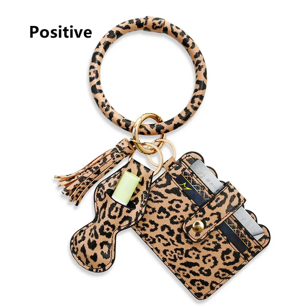 Girls PU Leather Bracelet Credit ID Card Bank Card Bus Card Card Holder Wrist wallet Lipstick Case Wrist Keychain