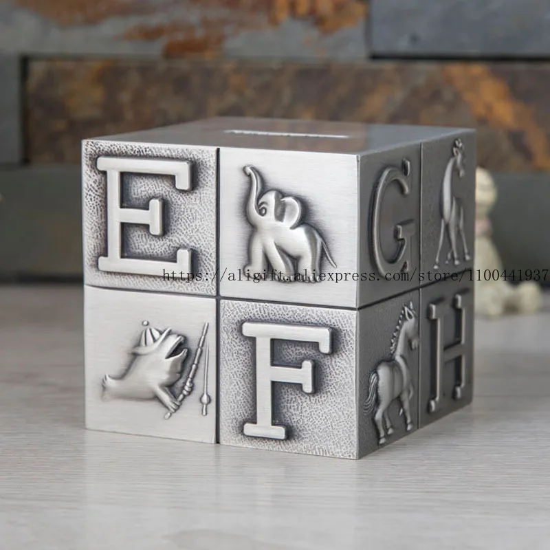 

Metal European-Style Creative Square Cube Coin Piggy Bank Children's Cartoon Coin Piggy Bank