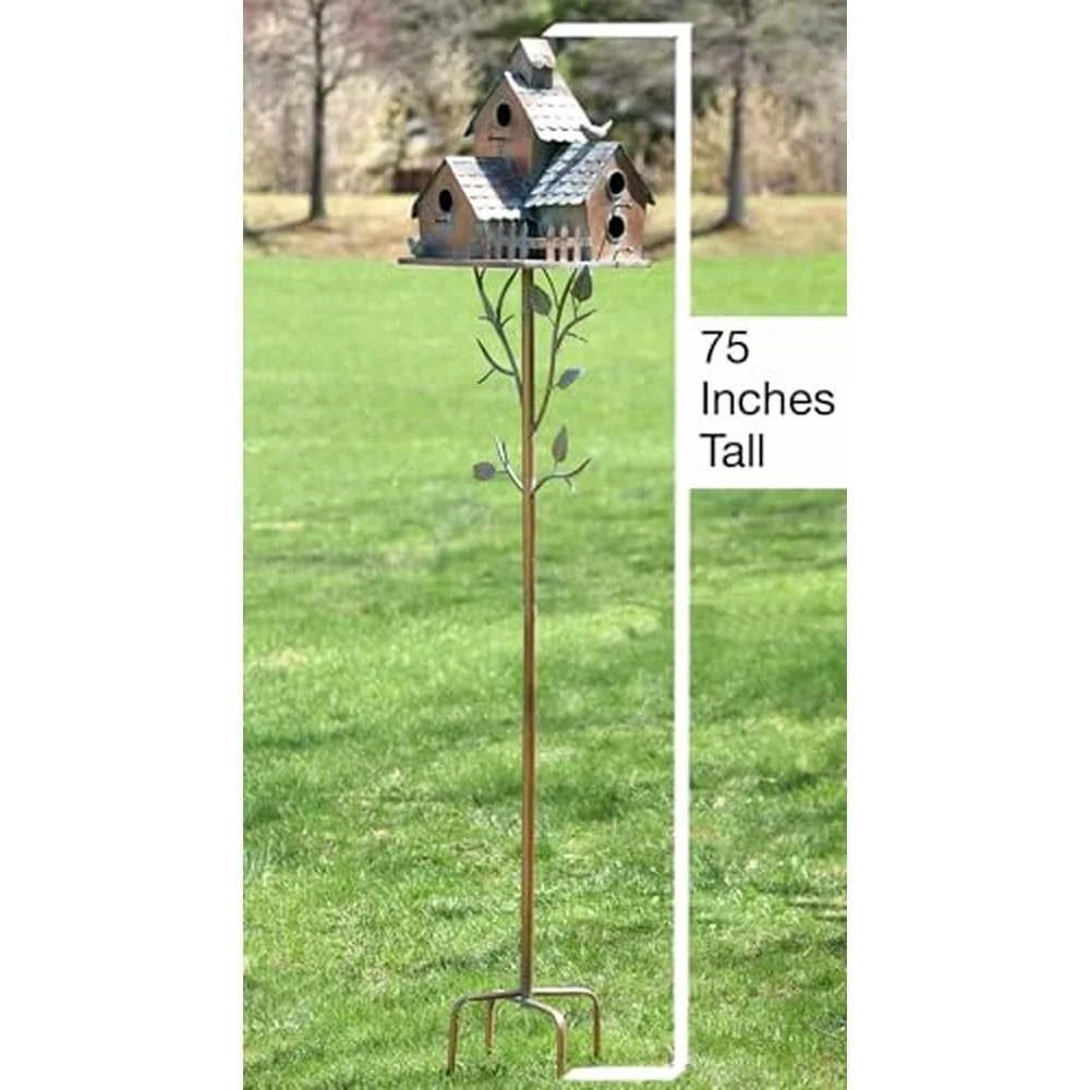 Large Copper Colored Multi Birdhouse Stakes Room for 4 Bird Families in Each (Houses Facing Multiple Directions)
