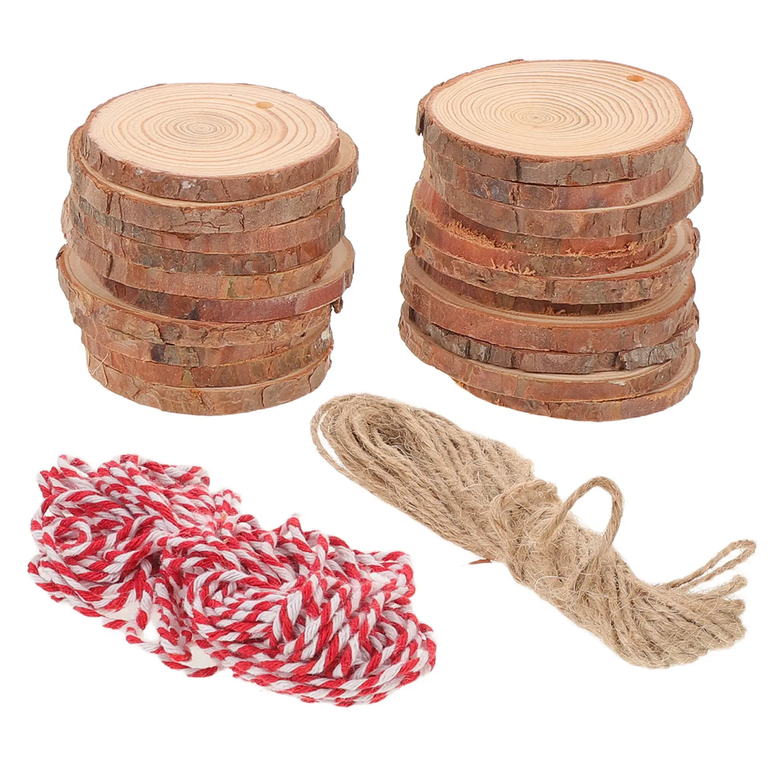 30Pcs Natural Pine Wood Discs Unfinished Smooth Circle Slices Predrilled Hole Rustic Wood Craft Supplies for DIY Ornaments