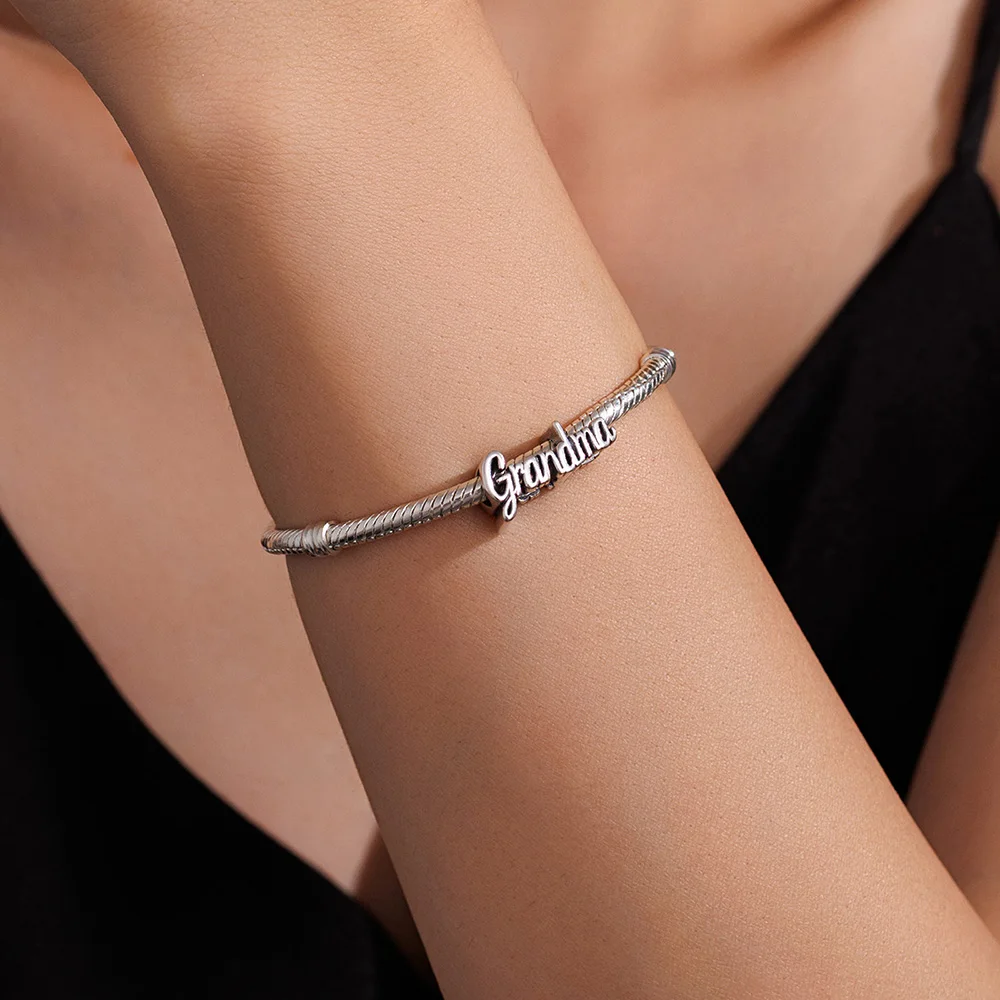 925 Sterling Silver Charm grandma Handwritten Bead Fit Original Bracelet DIY Jewelry Accessories Everyday Wear Gift For Women