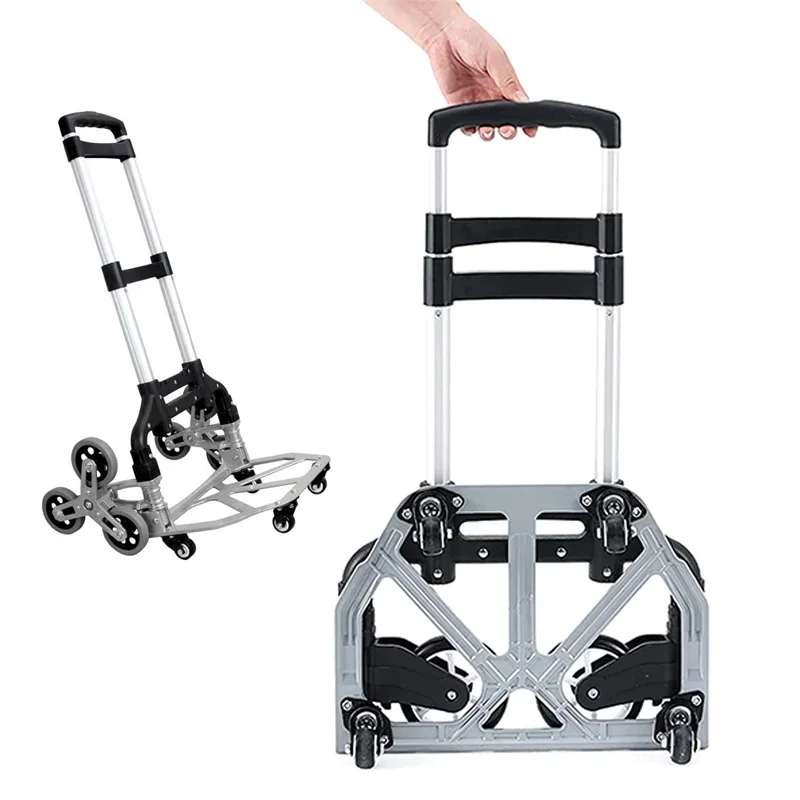 Aluminum Alloy Household Stair Climbing Hand Trolley Small Portable Folding Luggage Trolley Shopping Folding Portable Cart