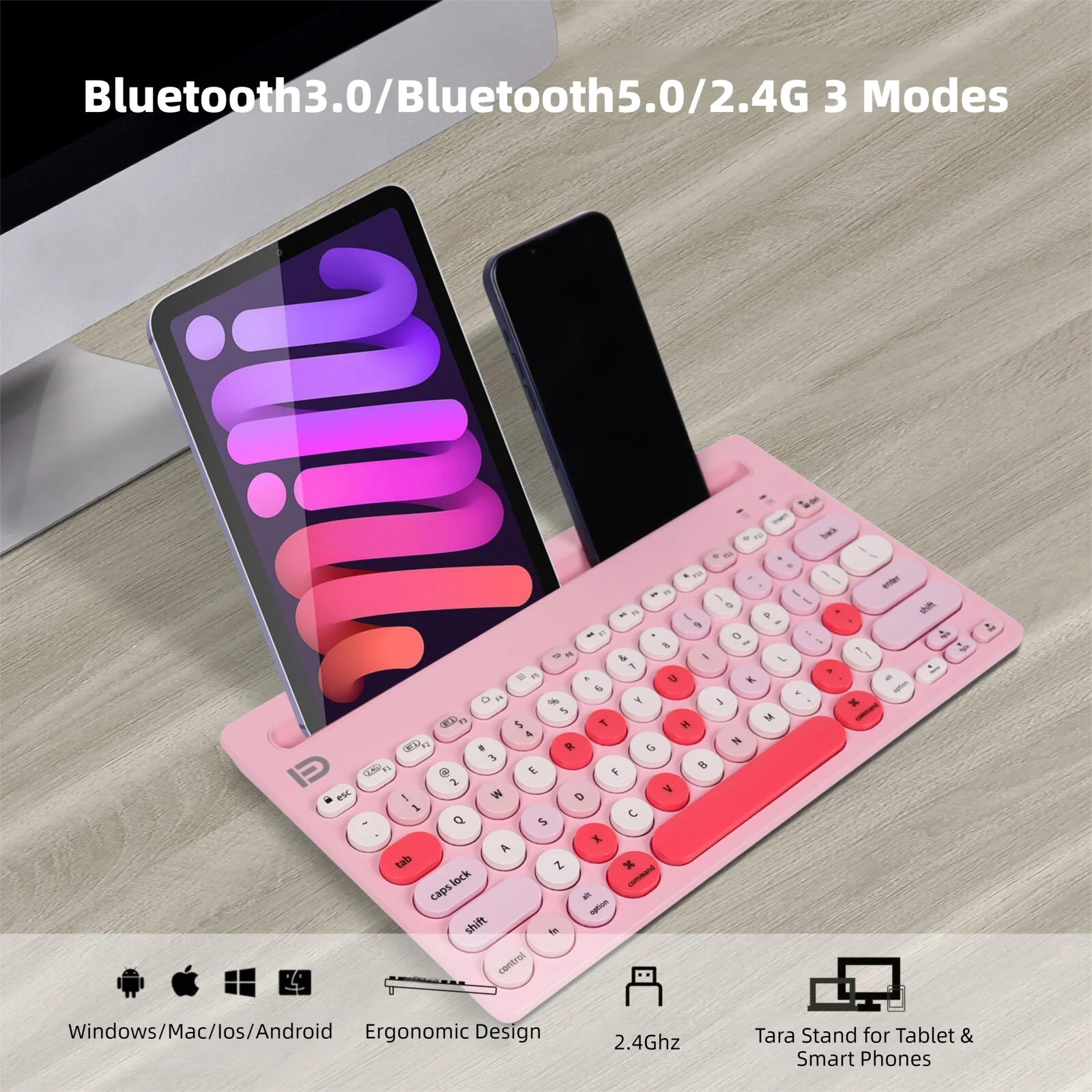 78 Keys Dual Mode Wireless Keyboard, 2.4G & Bluetooth Ultra Slim Mute Keyboard, Portable Lightweight for Tablet Phone PC Laptop