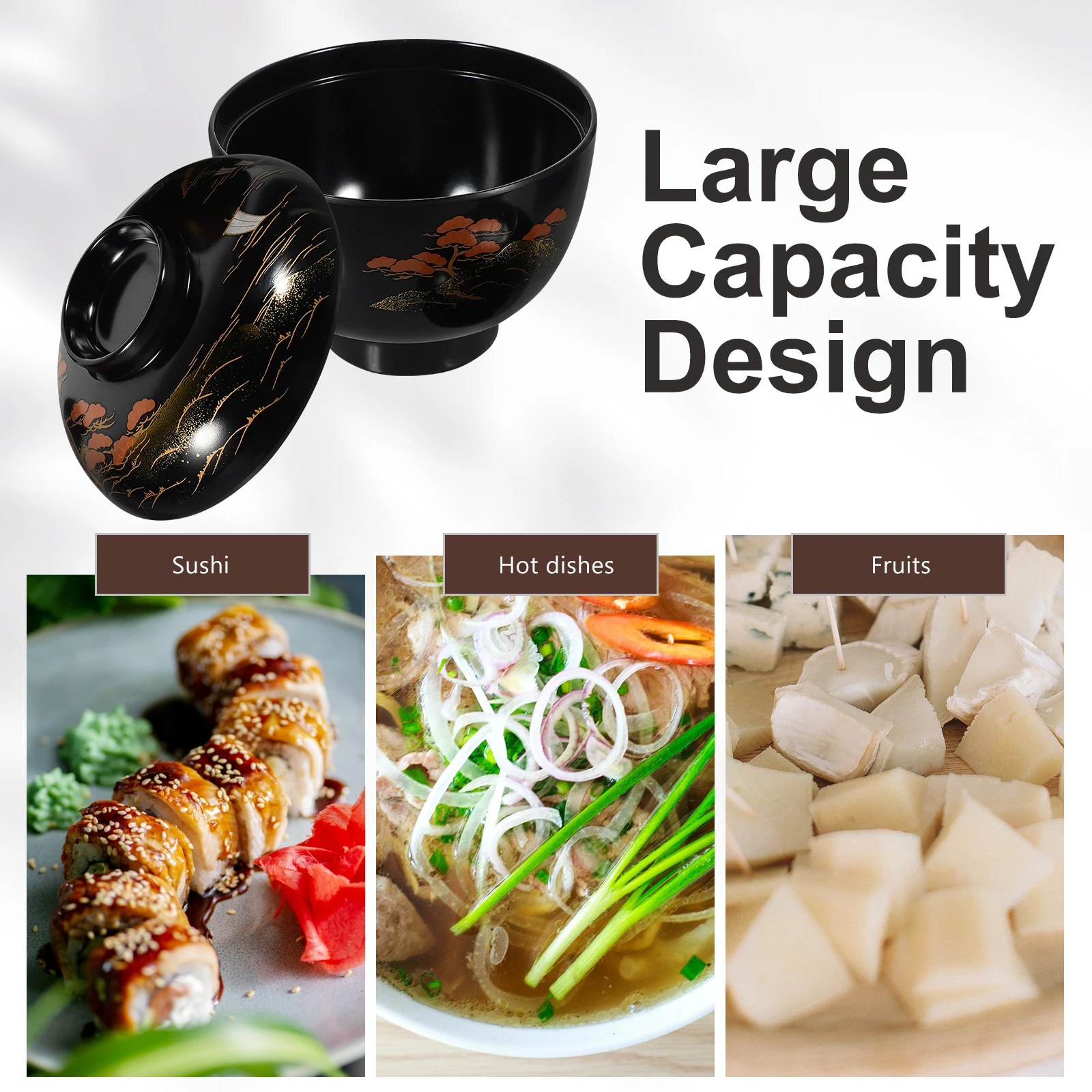 

Japanese Soup Bowl Melamine Traditional Style Lidded Food Storage Rice Noodle Bowl for Home Restaurant Japanese Food Container