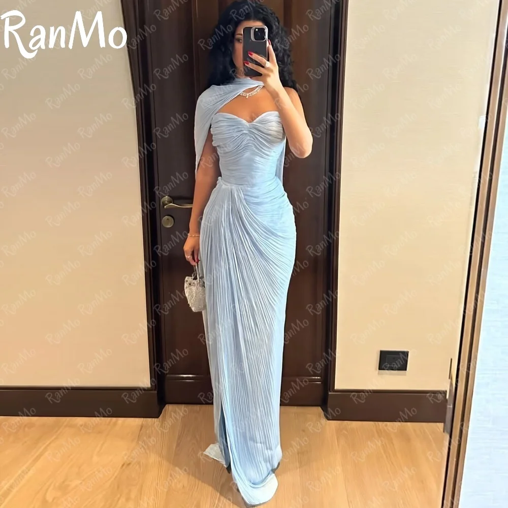 Ranmo New Blue Sweetheart Evening Dress Sleeveless Pleat Scarf Party Dress Sweetheart Side for Special Occasion Dress Customized