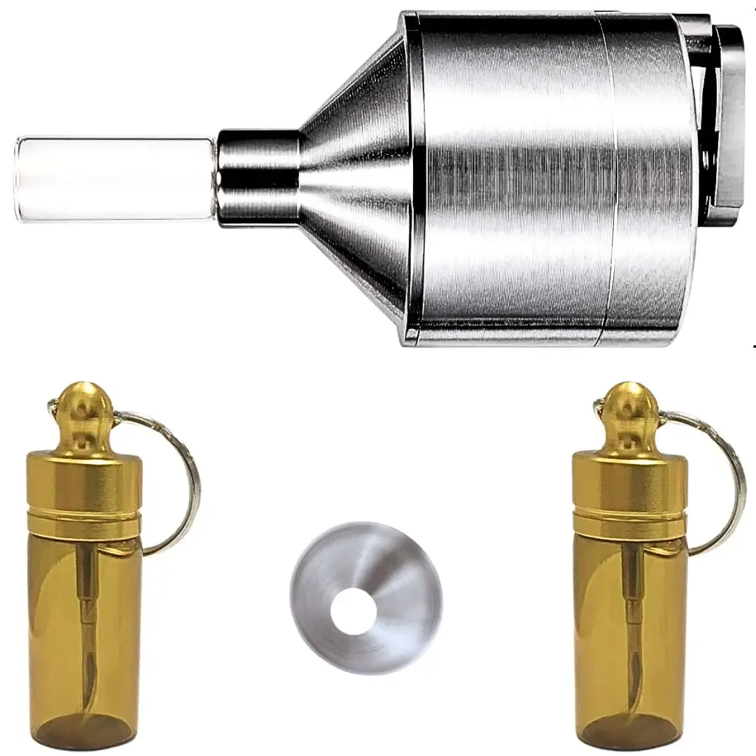 Manual Aluminum Spice Grinder Fine Powder Mill Wide Mouth Funnel Metal Vial Kitchen Grinding Tool for Spices