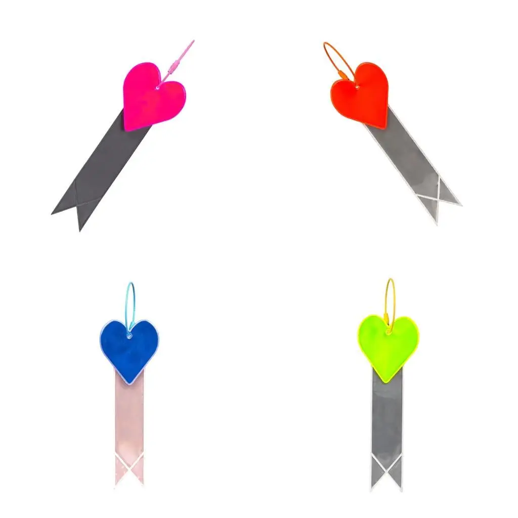 

02DE High Brightness Reflective Warning Strips Love Heart Ribbon Bike Night Cycling Safety Pendant Fashion Bike Decoration