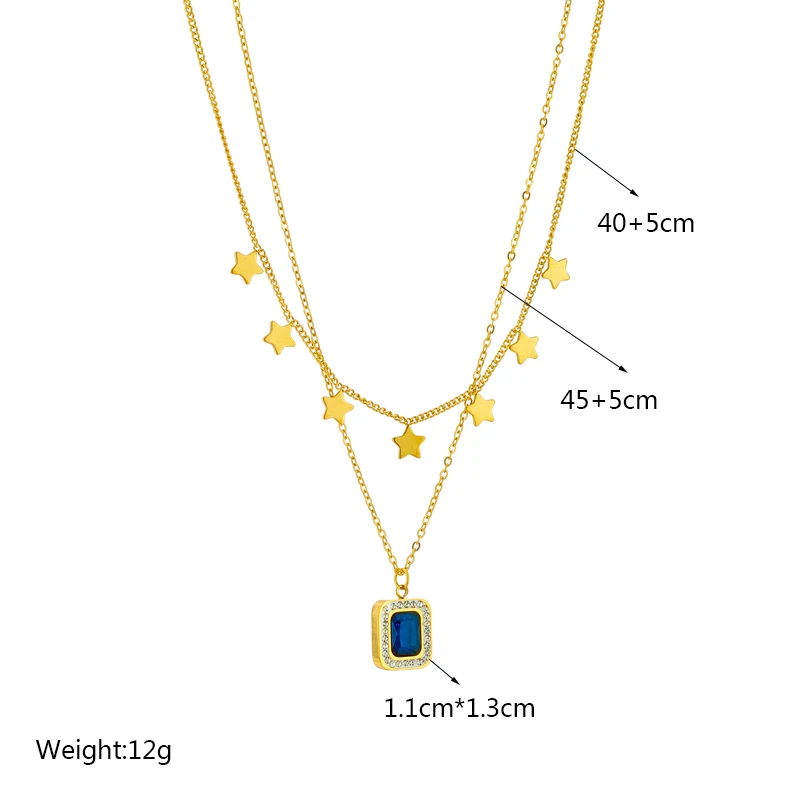 LAMENGLY 316L Stainless Steel Blue Zircon Star Pendant Necklace For Women New Trend Girls 2in1 Chain Jewelry Party Gifts Collar