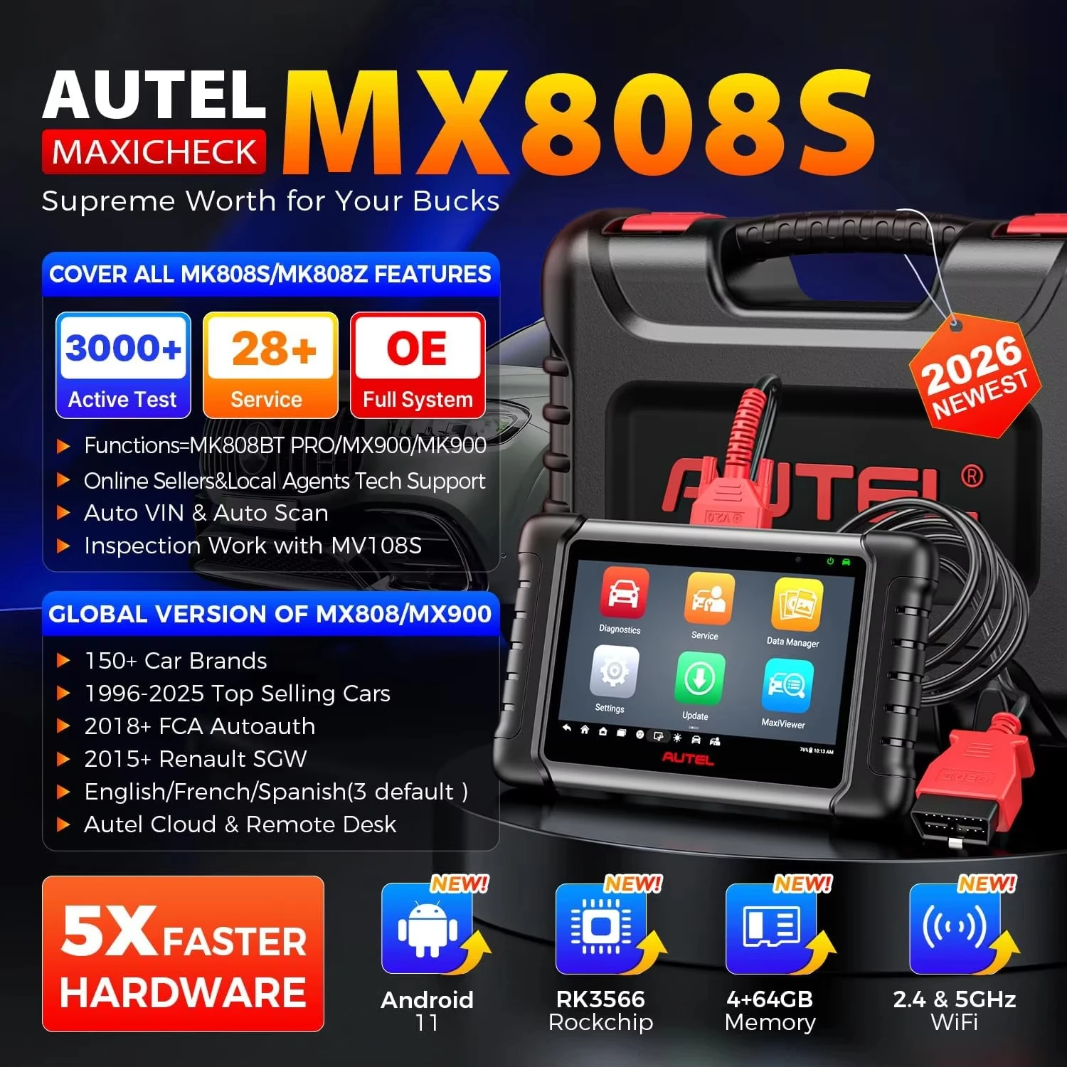 Autel MaxiCheck MX808S Automotive Diagnostic Tool Bi-Directional OBD2 Car Scanner Tools PK MK808S MK808BT PRO