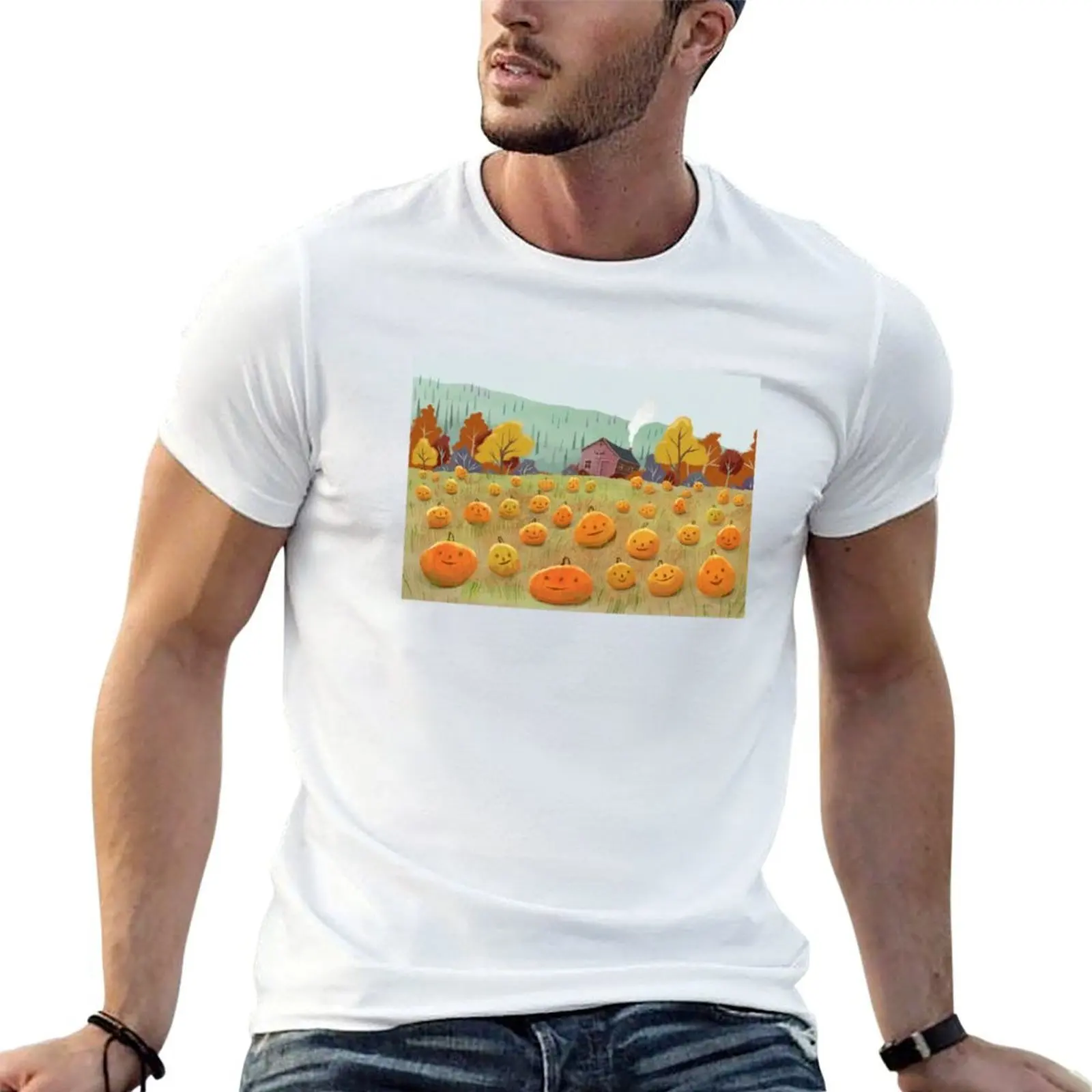 

Happy Pumpkin Patch Halloween Illustration T-Shirt t shirt for man 100 percent cotton man t shirts for men T-Shirt