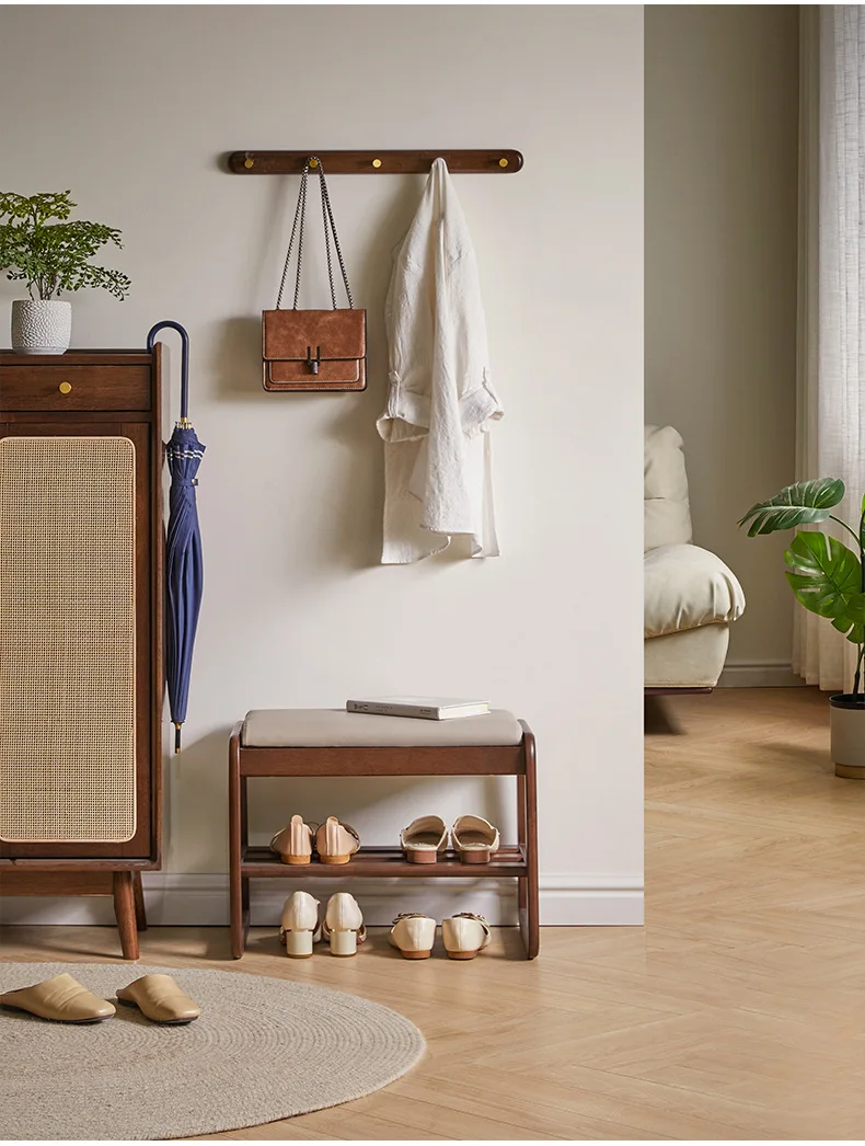 

Solid wood, shoe stool, household, home, shoe stool, soft bag