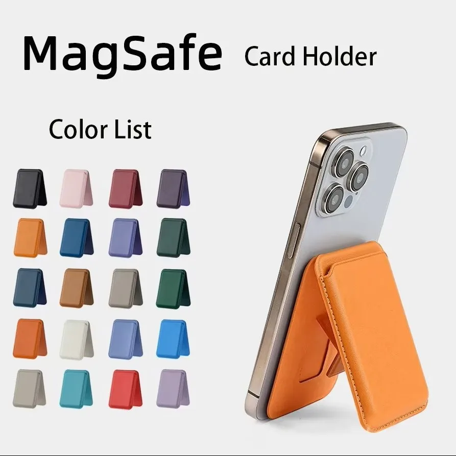 MagSafe 2in1 Magnetic Card Holder Foldable Phone Kickstand PU Leather Wallet Portable Stand Travel Office Video Call Multi Color