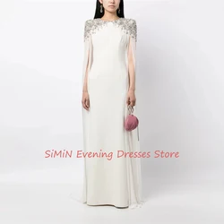 Simin Saudi O-Neck Zipper-Up Beaded Simple Long-Sleeves Floor-Length Arabia Sexy Evening Birthday Club Outfits Summer 2024