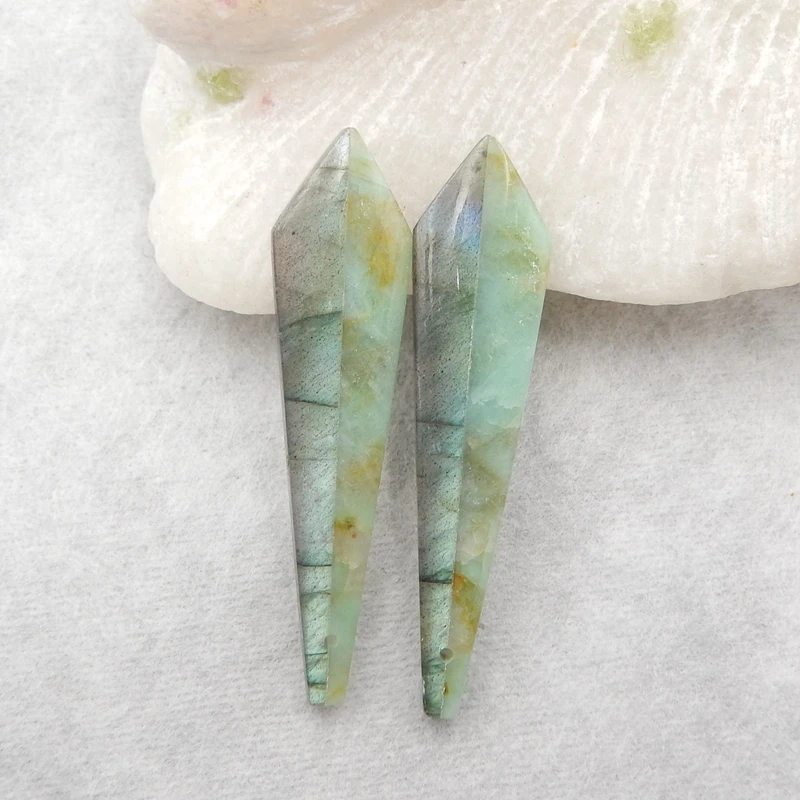 Natural Gemstone Chrysocolla with Labradorite fashion woman Earring 49x13x10mm8g