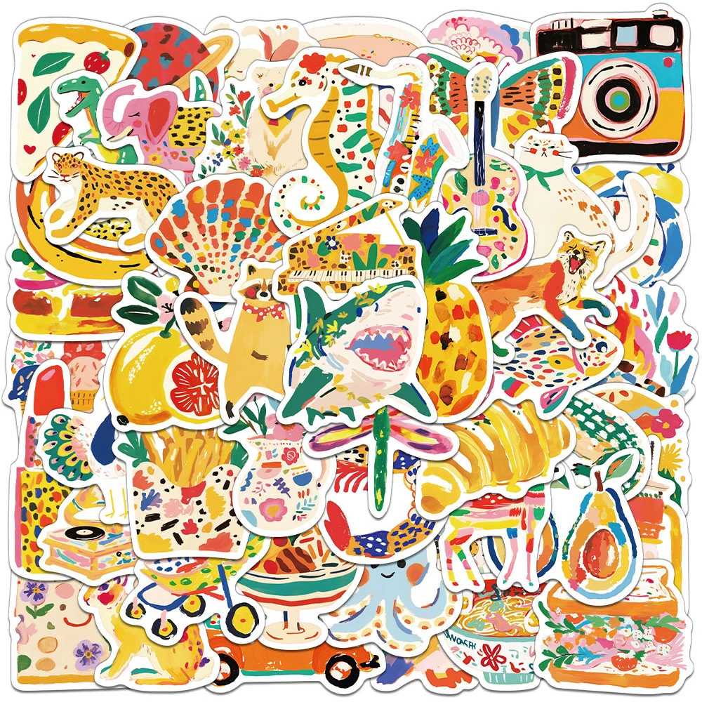 

10/30/50pcs Colorful Illustrated Animals Graffiti Stickers Creative Art Aesthetic Sticker Notebook Phone Suitcase Cartoon Decals