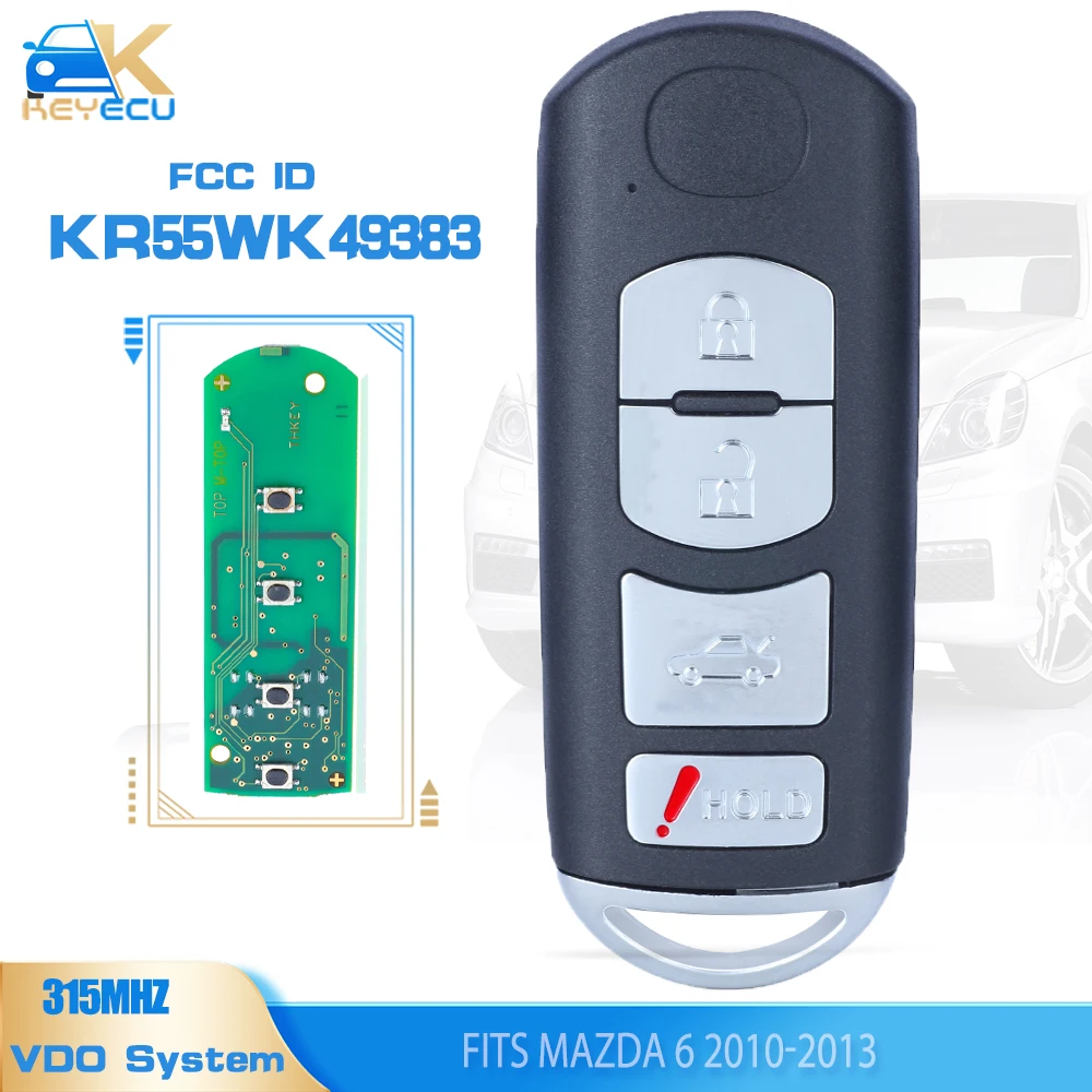 KEYECU KR55WK49383 315MHz inteligentny klucz Remtoe VDO System Fob dla 2009 2010 2011 2012 2013 MAZDA 6