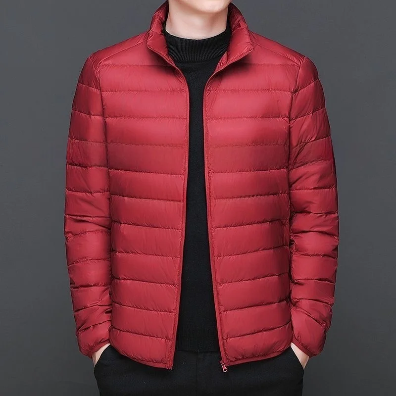 

Red Lightweight Hooded down Cotton Jaet Spor Youth Faion ort Zipper Closure Pure Color Autumn Winter Outerwear for Me...