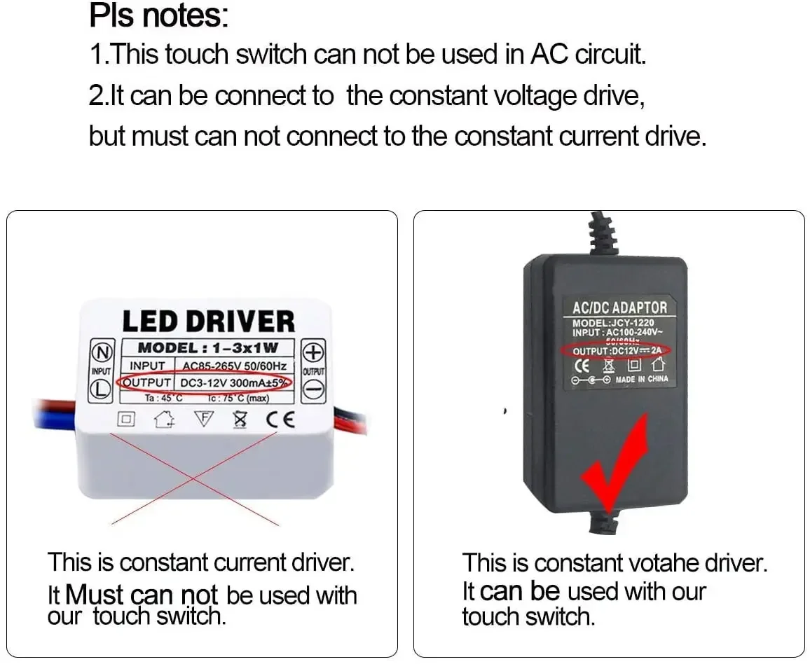 Led Dimmer 12v 24V Touch Switches Stepless Dimmable Brightness Controller for LED Strip Light Plug In DIY Bed Closet Cabinet