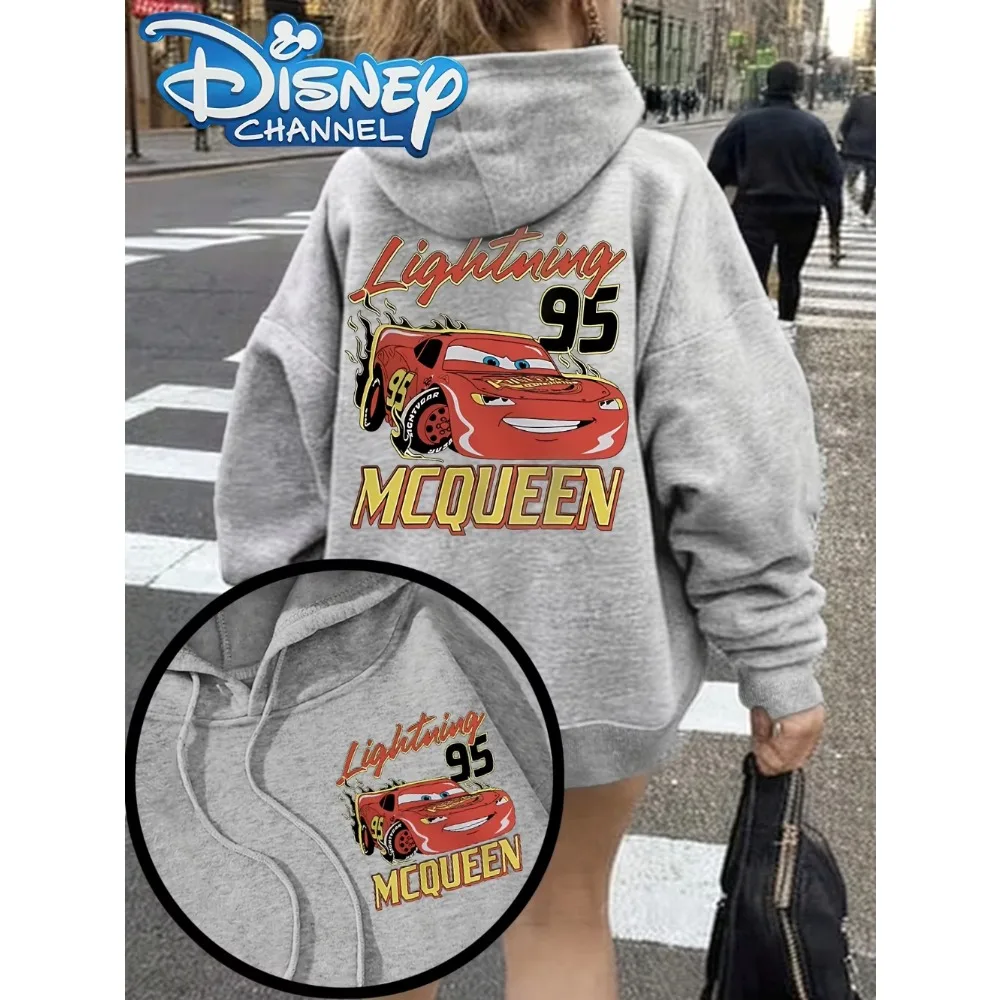 

Женские толстовки с капюшоном Disney Cars Lightning McQueen, 95 номер 1, гоночный дизайн, серые зимние теплые пуловеры с мультяшным рисунком