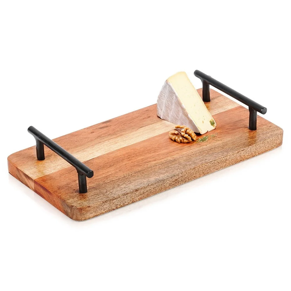 Houten serveerschaal met handgrepen, 30 x 15,5 cm.
