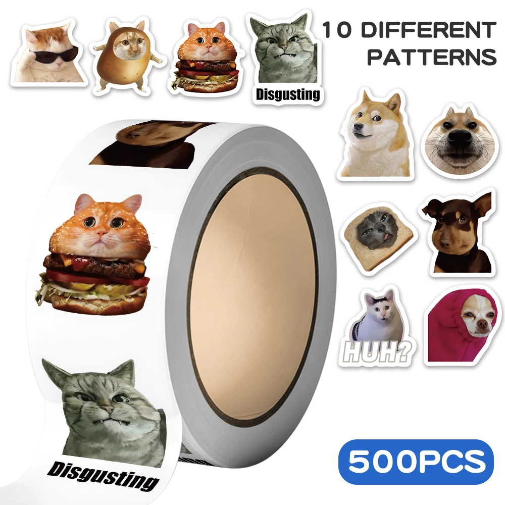 500 Uds. Rollo de emoticonos de gato divertido pegatina de animales de dibujos animados DIY teléfono guitarra portátil monopatín maleta casco pegatina para adolescentes