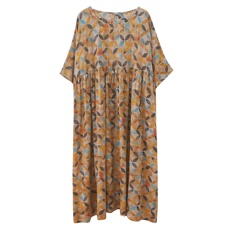 スリムプラスサイズ夏新作ヴィンテージルーズレディースワンピース半袖ロングスカートお腹カバー細見えワンピース