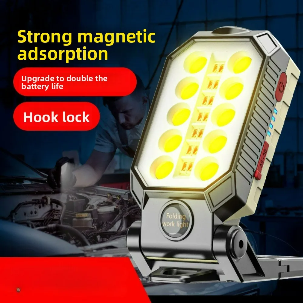 COB LED Work Light with Magnetic Hook USB Rechargeable Power Display Emergency Flashlight for Repair & Inspection Tool