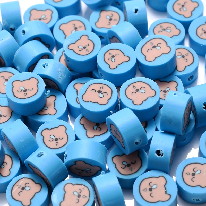 30/50Pcs/Lot Blue Cartoon Animal Polymer Clay Beads 10mm Cute Loose Spacer Beads For Jewelry Making DIY Bracelet Necklace