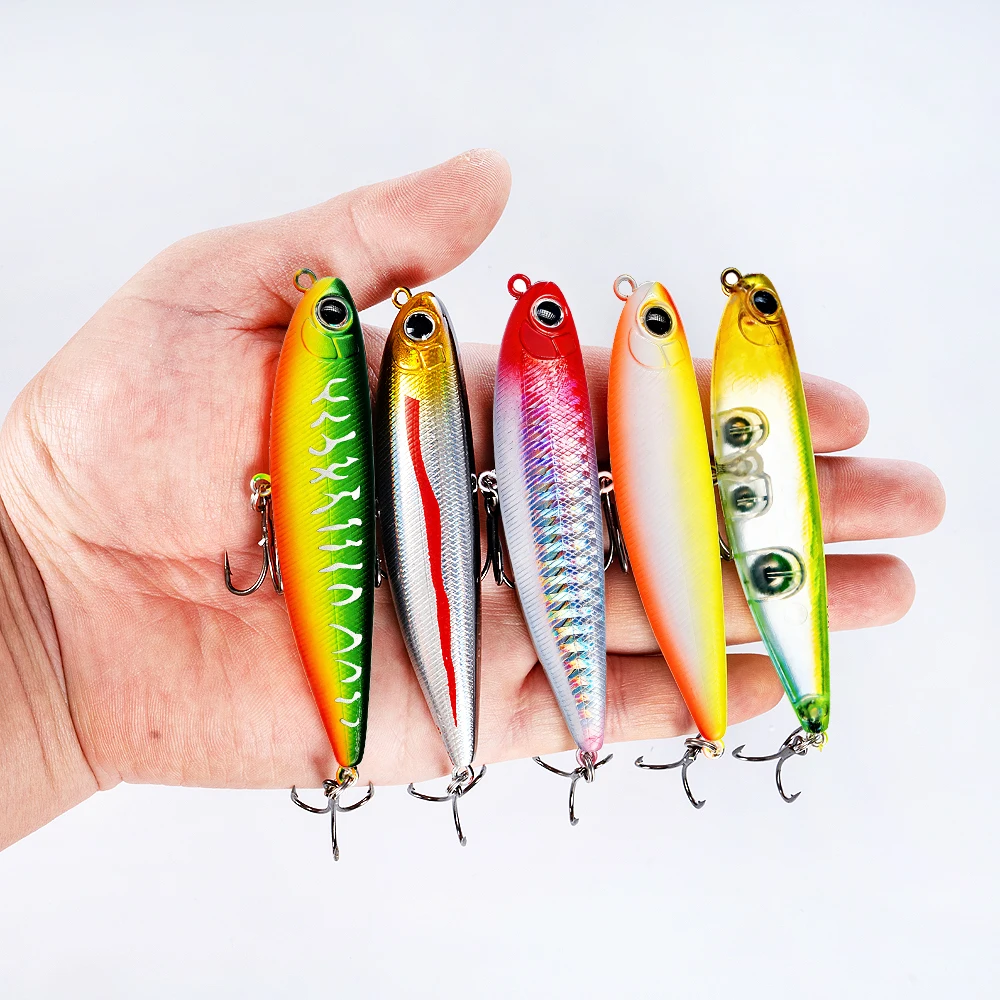 5Pcs Top Wasser Bleistift Angeln Locken 5/6,6/9,1 cm Schwimmende Swimbait Wobbler Künstliche Harten Köder Mit 2 Drillinge Für Bass – Detail 1