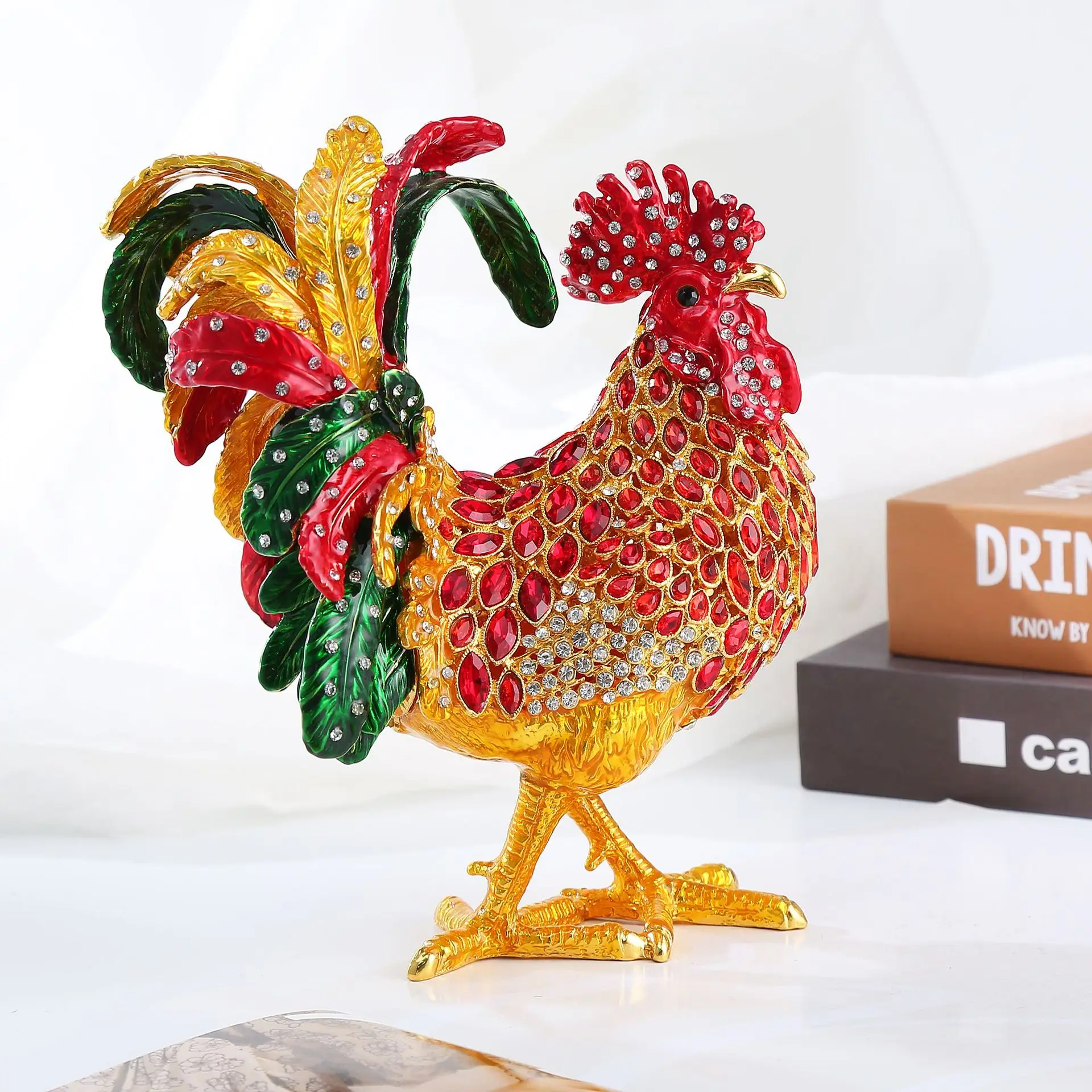 Creative home crafts ornaments, enamel painted, diamond studded rooster