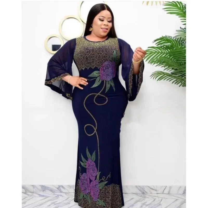 New Arrivals African Dashiki Flowers Pattern Print Dress long Sleeve Casual Elasticity African Dresses For Women Africa Clothing