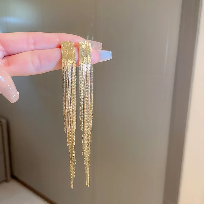 Women's Chain Tassel Long Dangle Earrings, Statement Design