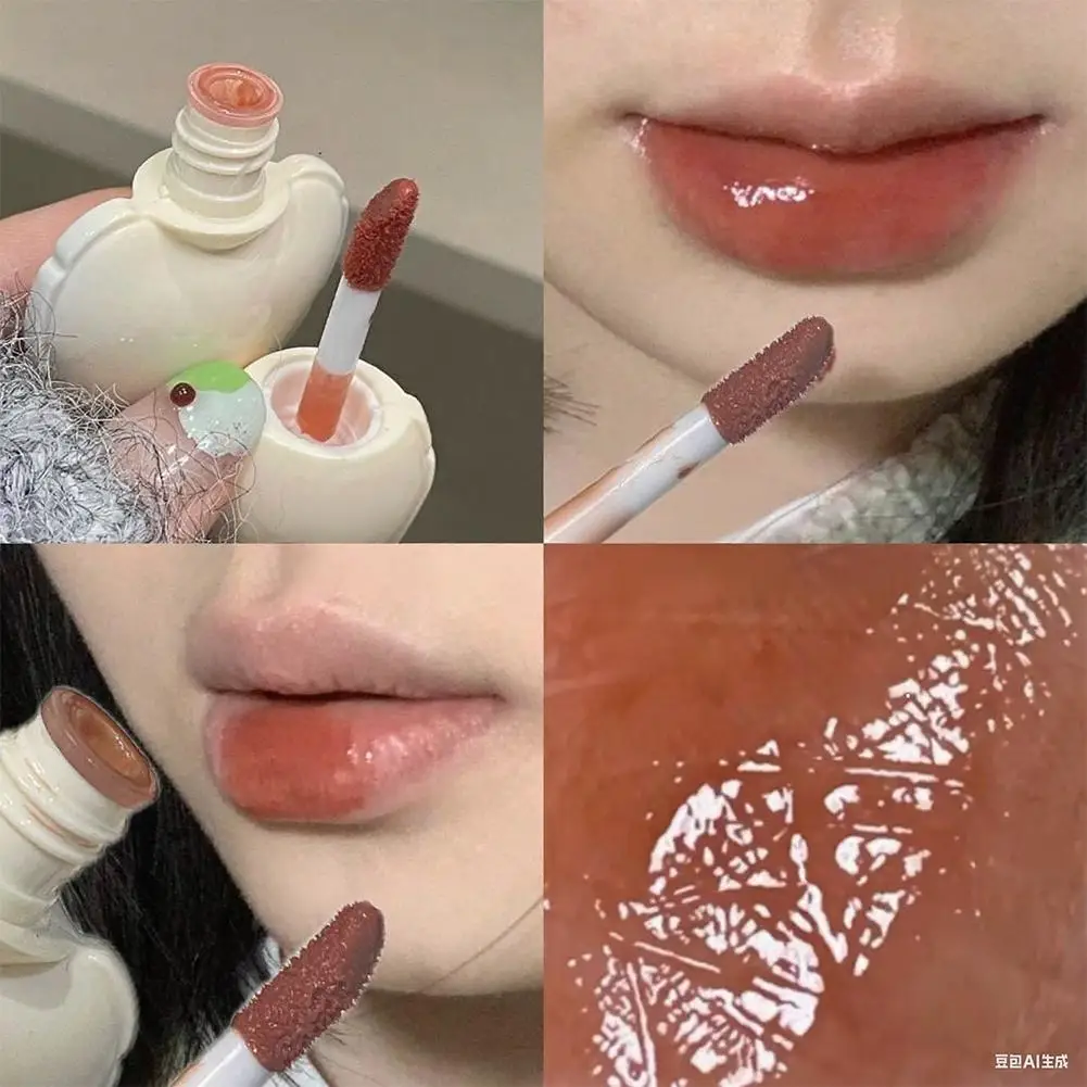 Rossetto liquido in vetro a specchio a forma di cuore carino a forma di amore rosa acqua leggera macchia per labbra tinta tazza antiaderente lucidalabbra e fard trucco coreano